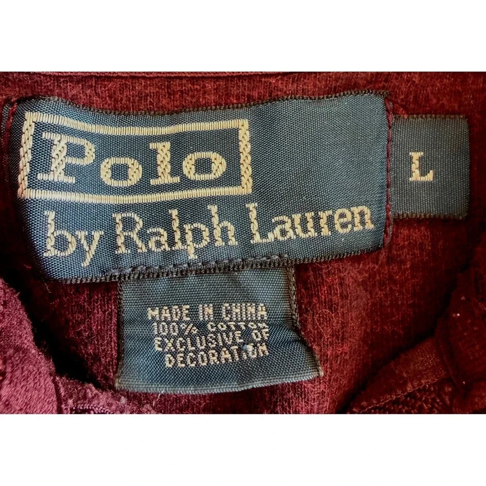 Polo‎ Ralph Lauren Mens Large Burgundy Maroon 100% Cotton Quarter Zip Pullover